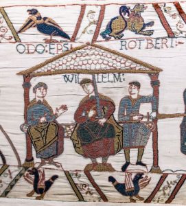 Scene 44 from Bayeux tapestry. King William I seated with sword