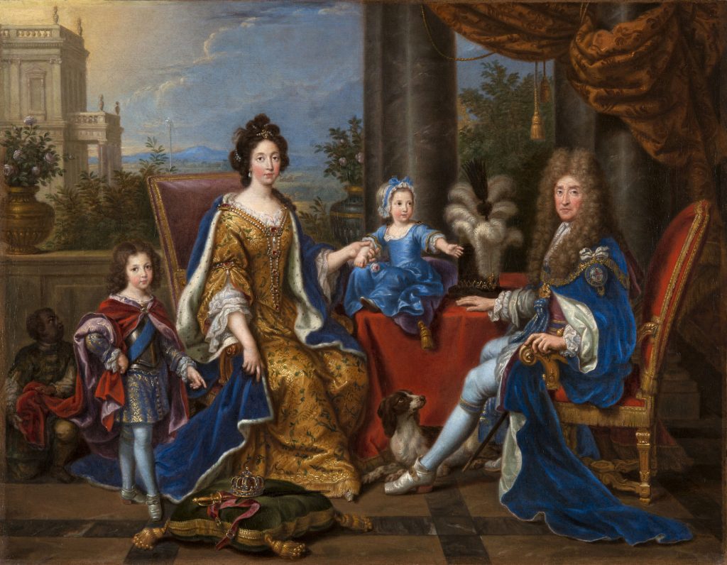 James II with his second wife, Mary of Modena, and their family in exile