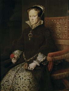 Mary I seated and holding rose